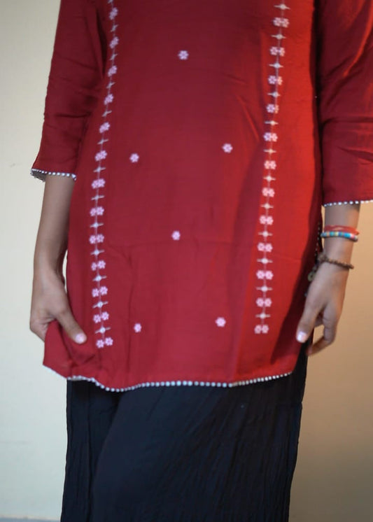 Gul Red Rayon Embroidered Tunic