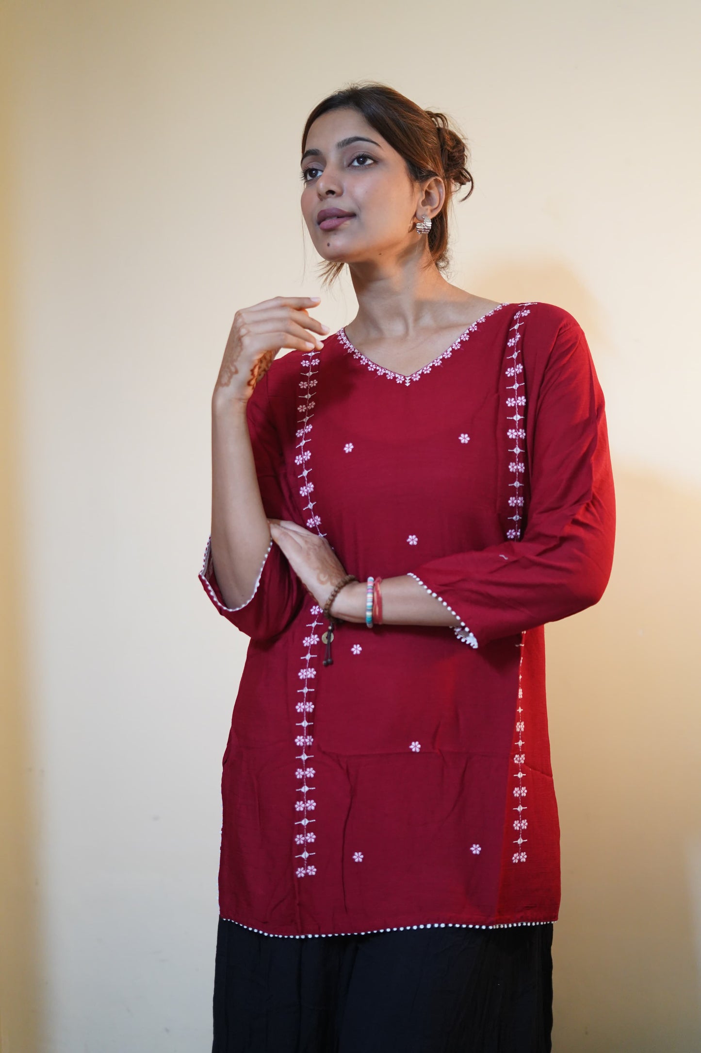 Gul Red Rayon Embroidered Tunic