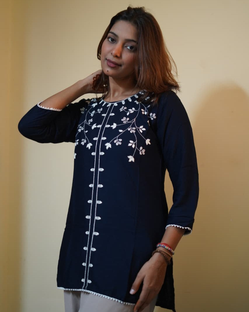 Midnight Bloom Embroidered Tunic