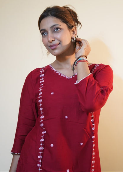 Gul Red Rayon Embroidered Tunic