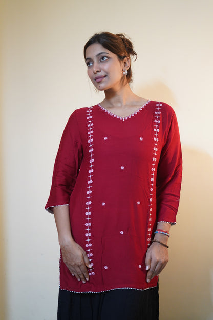 Gul Red Rayon Embroidered Tunic