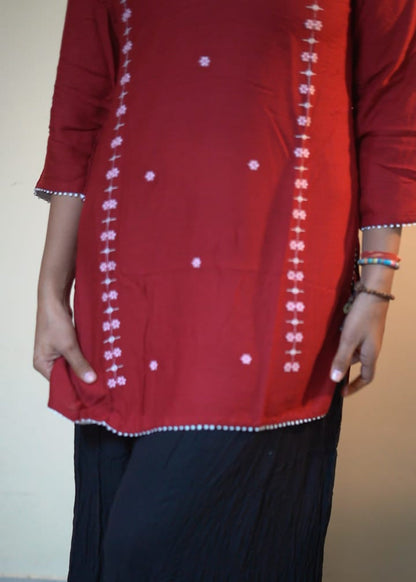 Gul Red Rayon Embroidered Tunic