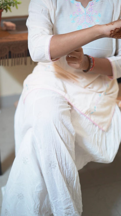 Ivory White Tunic with Pastel Thread Embroidery
