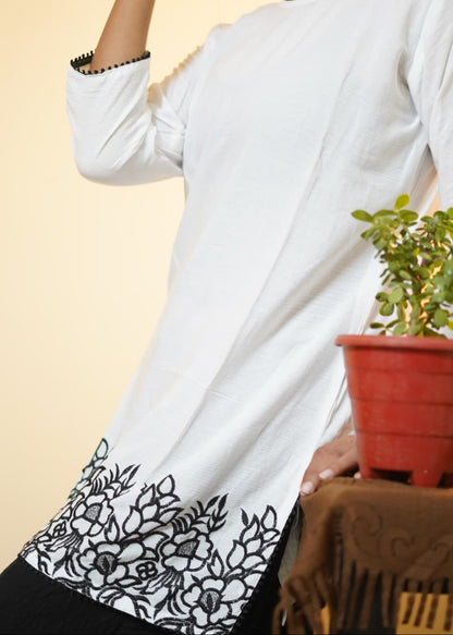 Elegant White Floral Hem Tunic