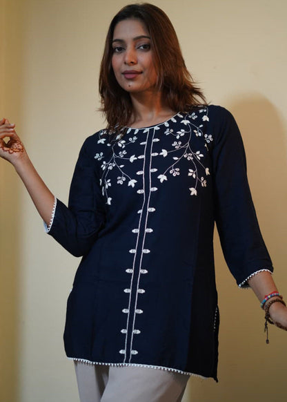 Midnight Bloom Embroidered Tunic