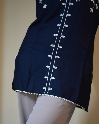 Midnight Bloom Embroidered Tunic